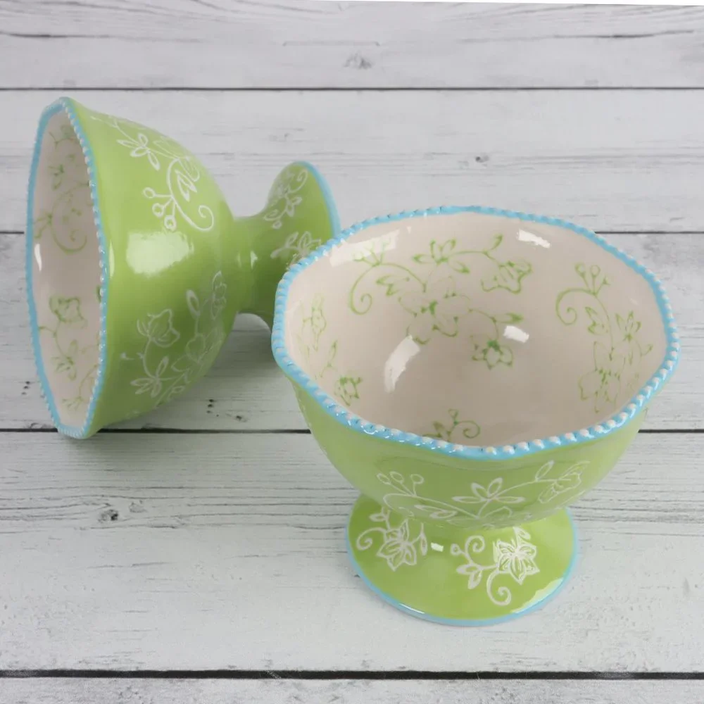 Floral Lace Lime Green Dessert Dish by Temp-Tations Set of Two